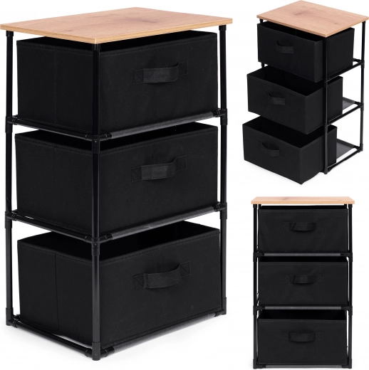 Trzypoziomowy tekstylny regał do przechowywania, kolor czarny, ModernHome