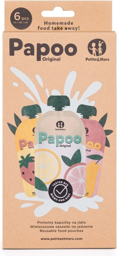 Wielorazowe saszetki na żywność PETITE&MARS Papoo Original, 6 szt.