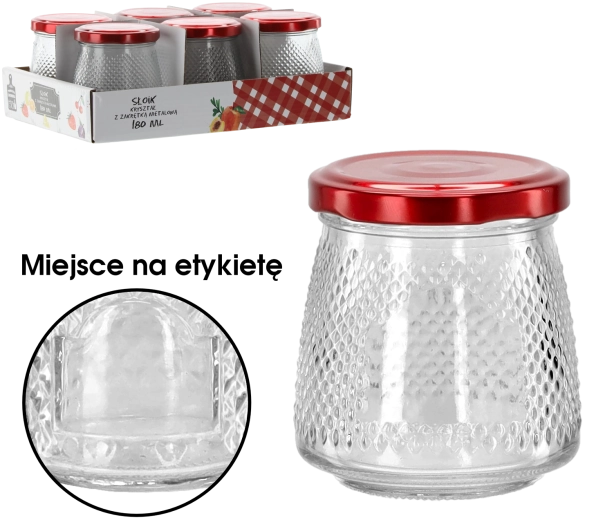 Szklany słoik 180 ml z czerwonym metalowym wieczkiem