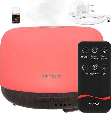 Zortiva ultradźwiękowy dyfuzor aromatu i nawilżacz powietrza z oświetleniem LED oraz pilotem zdalnego sterowania - 1 sztuka