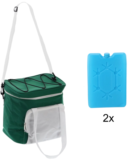 Torba termiczna 14 l zielono‑biała z dwiema wkładami chłodzącymi