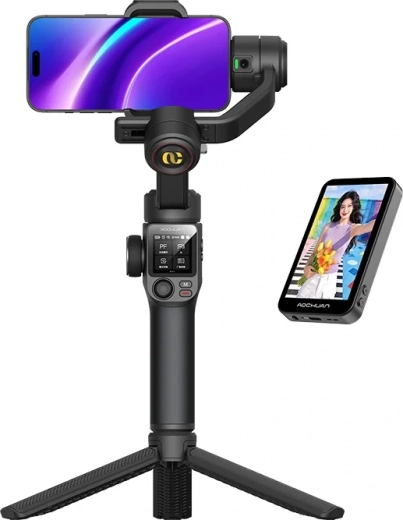 Aochuan S3 3-osiowy stabilizator do telefonu z ekranem dotykowym, śledzeniem AI i światłem LED (czarny)