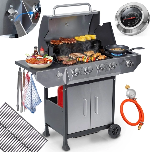 Berdsen BBQChef gazowy grill ogrodowy z żaroodpornym żeliwnym rusztem i pokrywą 4+1 palniki