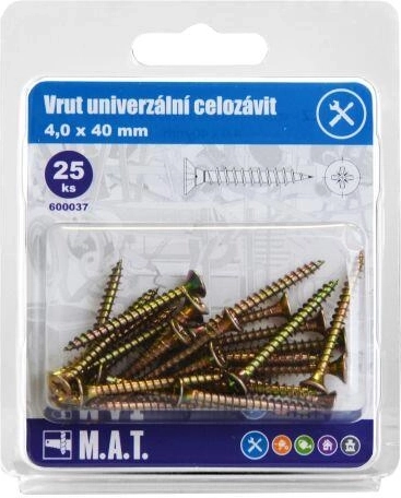 Uniwersalne wkręty z pełnym gwintem 4 × 40 mm, ocynkowane, 25 szt.