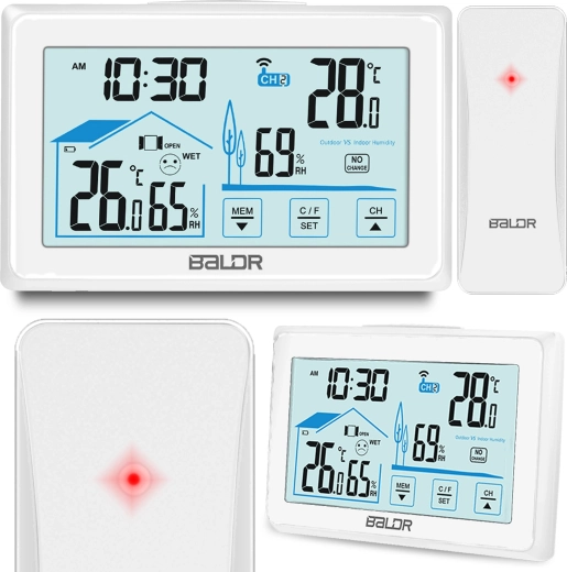 Cyfrowa stacja meteorologiczna z bezprzewodowym czujnikiem biała