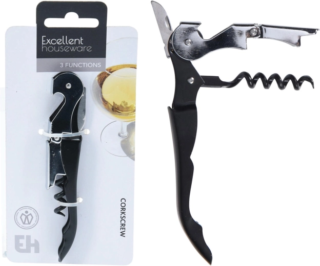 Barmański otwieracz 3w1 metalowy czarny