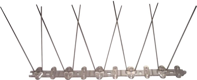 Kolce ochronne przeciw gołębiom, 25 × 11 cm, plastik i stal nierdzewna, 10 kolców