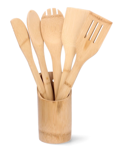 Bambusowy zestaw kuchenny 6 szt. ze stojakiem