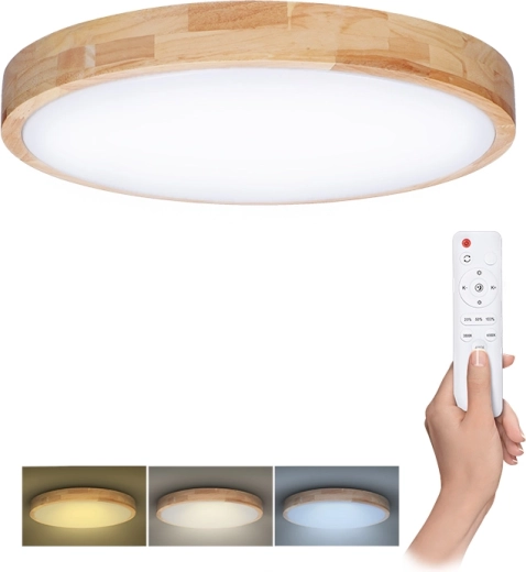 Solight LED lampa sufitowa i ścienna Solid Oak z pilotem 48 W 39 cm ściemnialna CCT