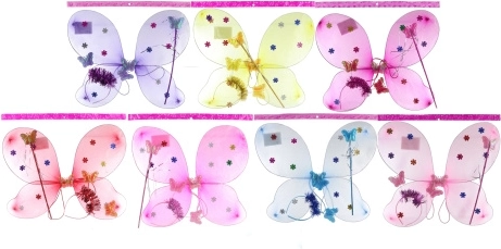Motyle skrzydła z kwiatuszkami – zestaw z opaską i różdżką