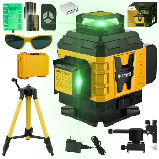 Laser krzyżowy 4D z 16 liniami 360° i statywem Renew Force