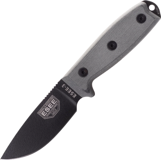 ESEE Model 3 – uniwersalny nóż outdoorowy z czarnym ostrzem i szarą rękojeścią Micarta