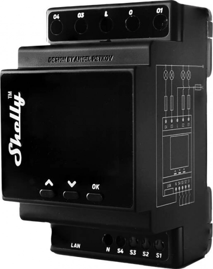 Przekaźnik Shelly Pro 4PM z pomiarem mocy i łącznością Wi‑Fi