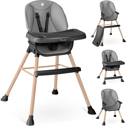 Krzesełko do karmienia NUKIDO Tilo 3w1 szaro‑czarne