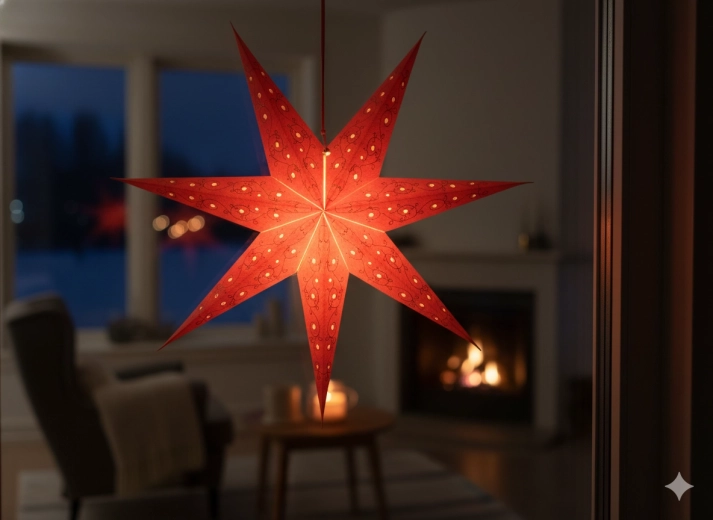 Papierowa gwiazda świąteczna 60 cm czerwona ze złotym haftem