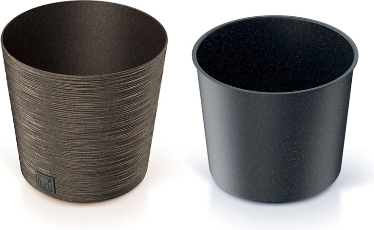 Doniczka Furu Round Low Eco Wood z wkładem 25 cm – kawa
