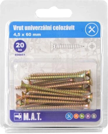 Uniwersalny wkręt z pełnym gwintem 4,5 × 60 mm, ocynkowany, 20 szt.