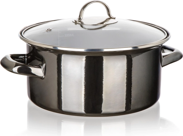 Emaliowany garnek ze szklaną pokrywą 22 cm, 3,7 l Metallic Black