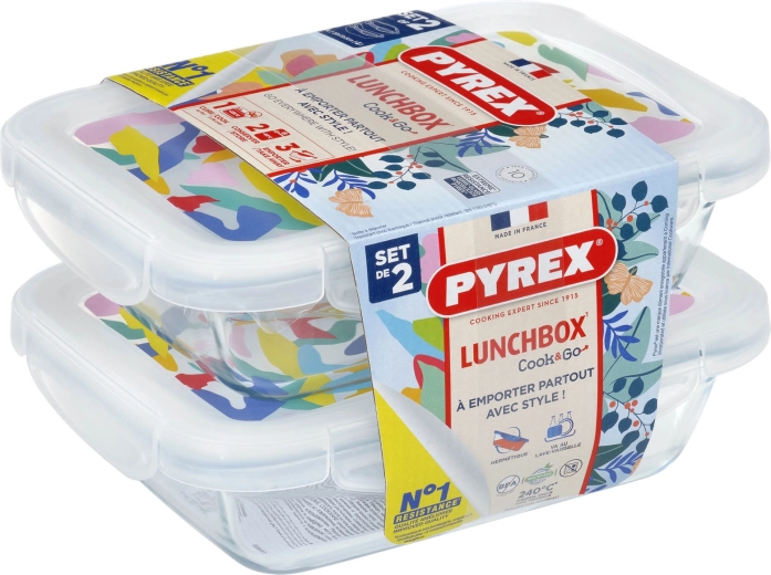 Zestaw prostokątnych szklanych pojemników PYREX 2 × 0,8 l