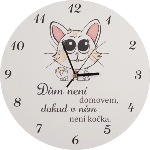 Drewniany zegar ścienny Cat home biały 34 cm