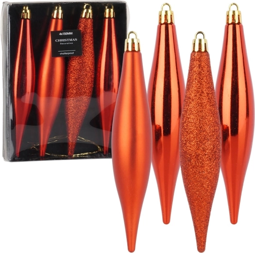 Niezbite bombki świąteczne czerwone sople 15 cm, 4 szt.