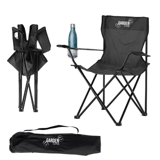 Składane krzesło turystyczne i wędkarskie, czarne 50 × 50 × 80 cm