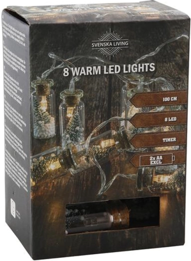 Łańcuch świetlny z timerem, 8 buteleczek LED z choinką, 100 cm