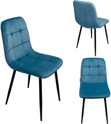 Tapicerowane krzesło jadalniane z weluru w stylu loft niebieskie - 1 szt.