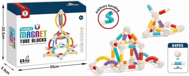 Ruchome magnetyczne klocki konstrukcyjne, 64 elementy