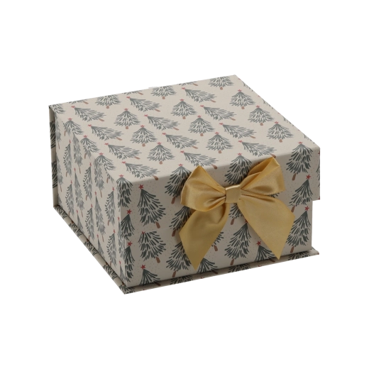 Świąteczne pudełko prezentowe ze złotą kokardą 20 × 20 × 11 cm