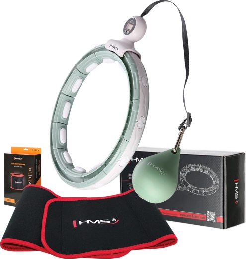 Zestaw masujący hula hoop z obciążnikiem i licznikiem + wyszczuplający pas HMS