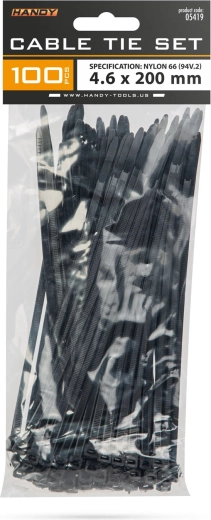 Czarne opaski zaciskowe 200 × 4,6 mm, 100 sztuk