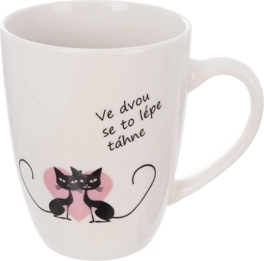 Porcelanowy kubek z motywem kota, biały, 380 ml