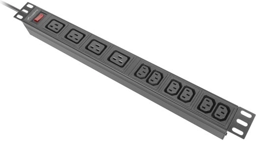Listwa zasilająca rack Lanberg PDU 19" 1U 16 A, 4× C19 + 6× C13, przewód 2 m, czarna