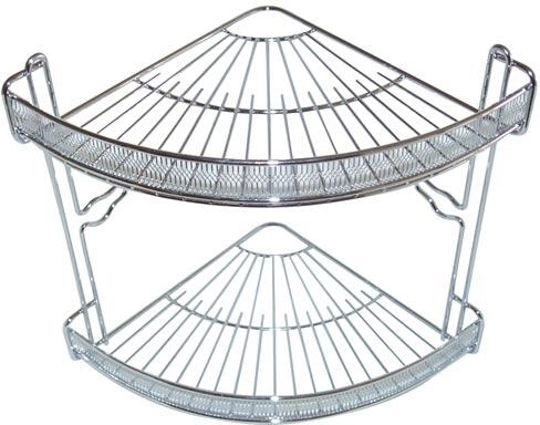 Narożna półka łazienkowa, 2 poziomy, chrom, 22 × 22 × 27 cm