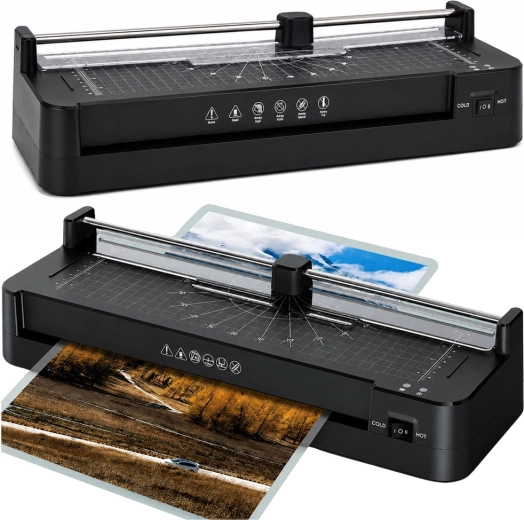 Laminator A3 3w1 z gilotyną i funkcją laminowania na gorąco/na zimno, czarny