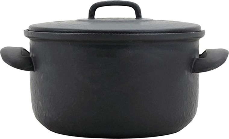 Emaliowany garnek z pokrywką 24 cm, 5 l – czarny mat z niebieską emalią