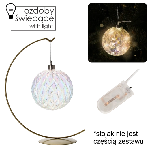 Szklana zawieszka z LED, geometryczny wzór, średnica 10 cm