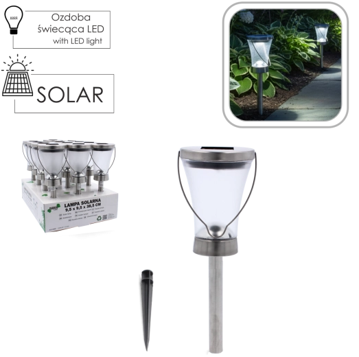 Solarny ogrodowy kinkiet ze stali nierdzewnej IP44, 38,5 cm