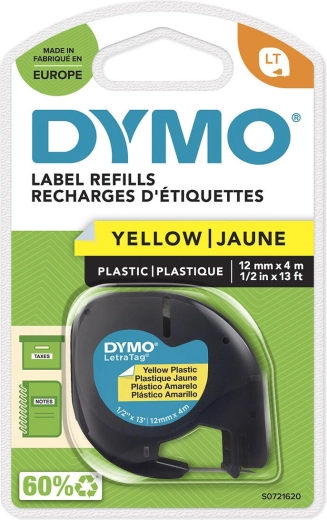 Taśma DYMO LetraTag 12 mm x 4 m żółta, plastikowa