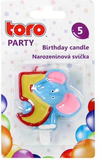 Świeczka tortowa cyferka 5 ze słoniem TORO 5 cm