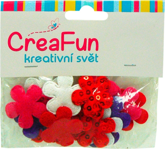 Kwiaty tekstylne z cekinami, mix kolorów, 28 mm, 20 szt.