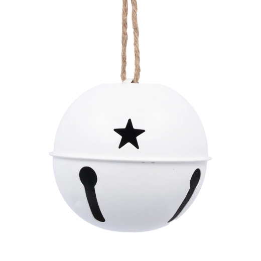 Biała metalowa wisząca ozdoba świąteczna z dzwoneczkiem