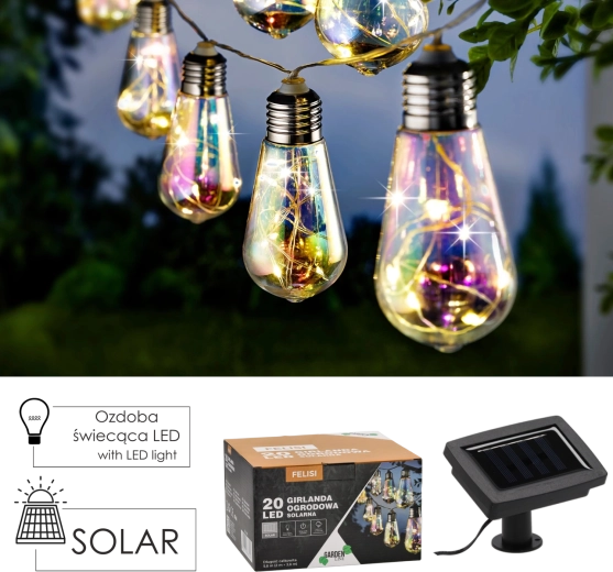 Solarny girland ogrodowy FELISI 20 LED, zimna biel, 5,8 m