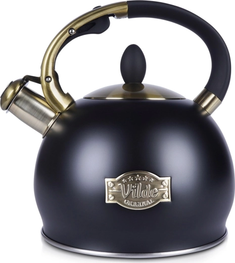 Czajnik ze stali nierdzewnej z gwizdkiem, czarny, 3 l