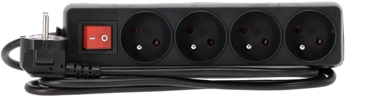 Listwa przeciwprzepięciowa z wyłącznikiem, 4 gniazda, 1,5 m, czarna