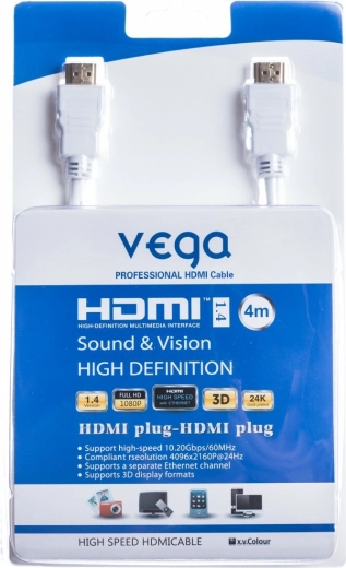 Kabel HDMI 4 m 10,2 Gb/s biały VEGA