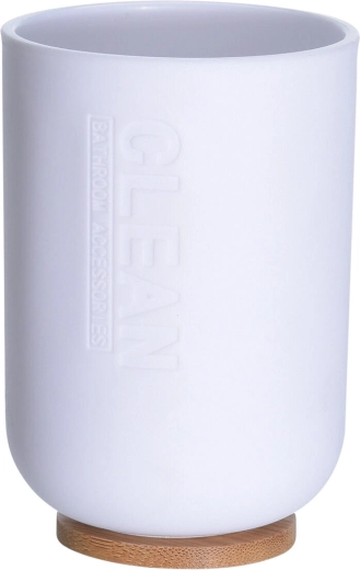 Kubek łazienkowy z bambusową podstawą 300 ml, biały