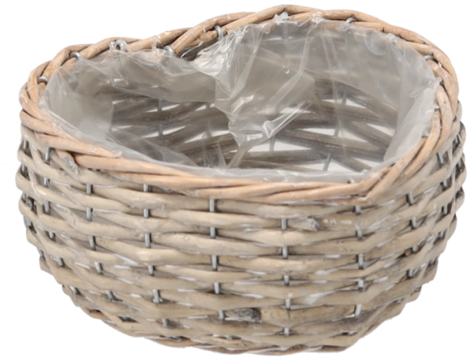 Plecione wiklinowe osłonki na kwiaty serce 17 × 19 × 8 cm, szare