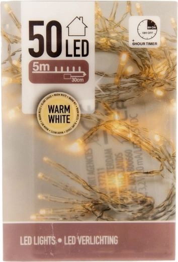 Żółty łańcuch świetlny LED do wnętrz 50 LED